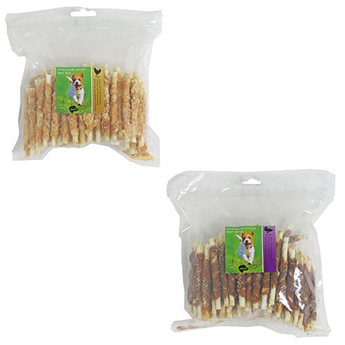Natuurlijke snack sticks gedraaid - 100 stuks - kip of eend Classies