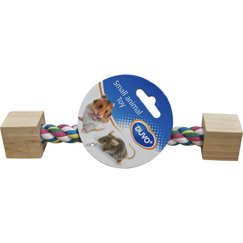Duvoplus - Speelgoed Voor Dieren - Knaagdier - Speeltouw Met Houten Blokken 3x3x20cm - 1st Classies
