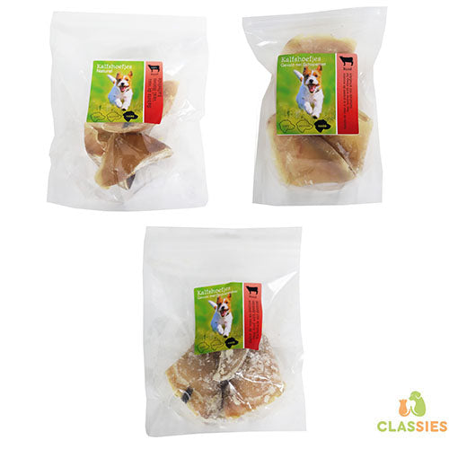 Natur Snack Kalbshufe 3 Stück - Erhältlich in Natur, mit Schafsfettfüllung oder mit Traubenzuckerfüllung
