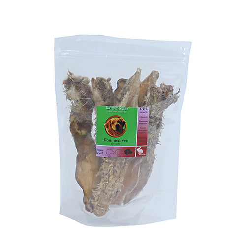 Natuurlijke snack konijnenoren met vacht zak 100 of 250 gram Classies