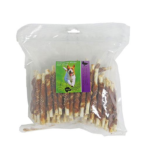 Natuurlijke snack sticks gedraaid - 100 stuks - kip of eend Classies