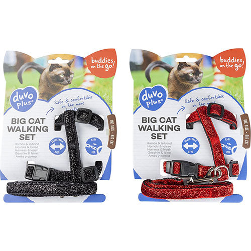 Duvo+ Großes Katzen-Spazierset, Glitzer, Schwarz/Rot, 30–50 cm / 12 mm – 125 cm