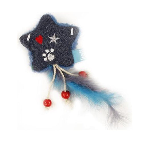 Lief! Kattenspeelgoed - Ster Met Veren Uni Met Catnip Donker Blauw - 15X6X3 cm