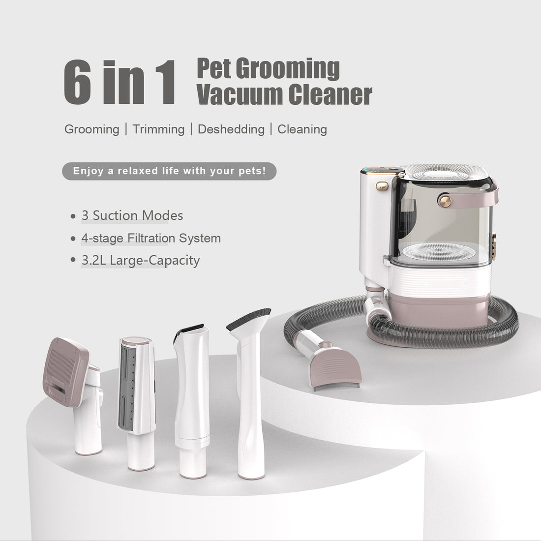 GD. EDI Komplettes Luxus-Fellpflegeset für Hunde, Staubsauger & Schermaschine in Einem – 3,2 Liter – 6-in-1 Deluxe