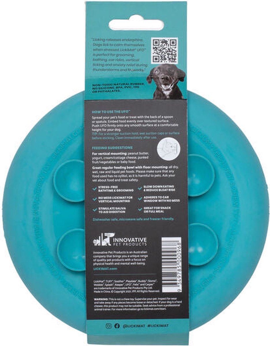LickiMat UFO  Likmat /Anti-schrok / Slowfeeder voor Hond - Turquoise - 18 cm