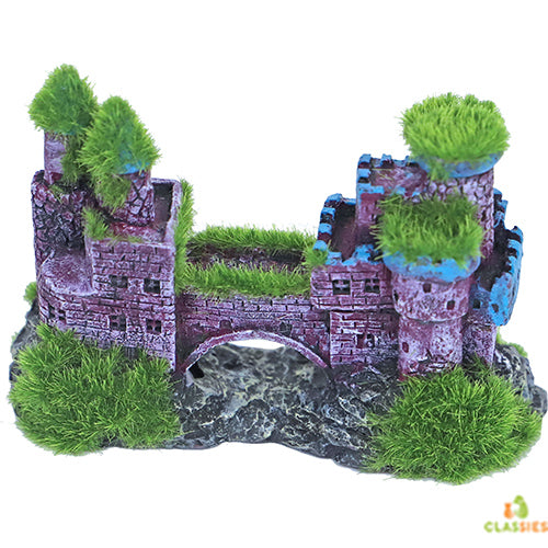 Boon Aqua Deco Ornement Château Double avec Pont et Mousse - 11×5x7 cm