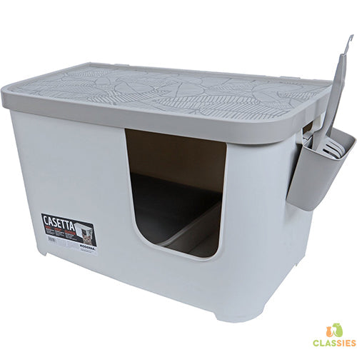 Moderna Kattenbak Casetta - Grijs Wit - Kattentoilet Classies