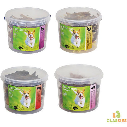 Natürlicher Snack-Mix im 500-Gramm-Eimer – Auswahl aus Huhn, Rind, Schwein oder Ente