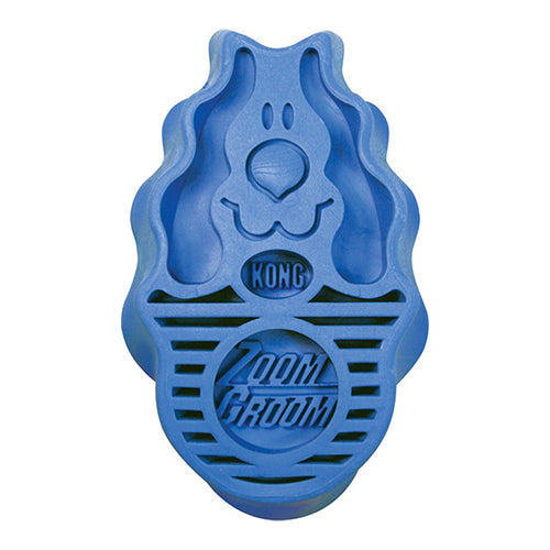 Kong hond Zoom Groom rubber hondenborstel, blauw