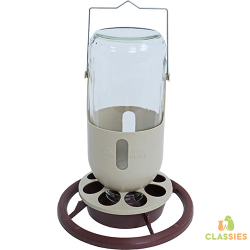 Fauna Glasflaschenspender - Vogel - Futterspender - Trinknapf - 1 l - Braun - 17,5 x 17,5 x 23,5 cm
