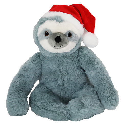 Boony kerstknuffel luiaard pluche grijs met kerstmuts