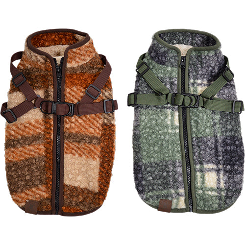Jack and Vanilla Dogwalk Jacket Tartan - Hondenjas met Verstelbaar Harnas - Groen of Bruin - Verkrijgbaar in 7 maten
