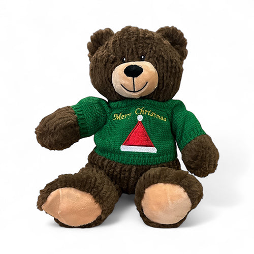 Kerstknuffel beer met kersttrui beige of bruin - 25 cm
