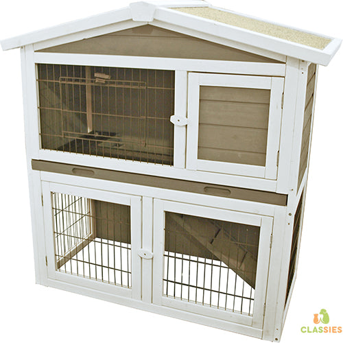 Kit de construction clapier Boon avec tiroir et enclos gris/blanc, 101x56x100 cm.
