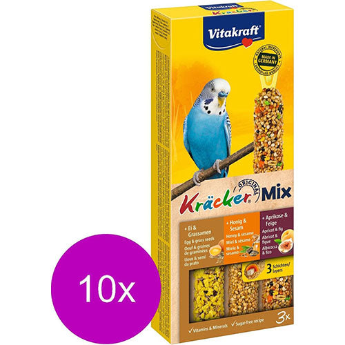 10 x Vitakraft Mix honing/sesam-ei/graszaad-appel/vijgkräcker parkiet, 3in1