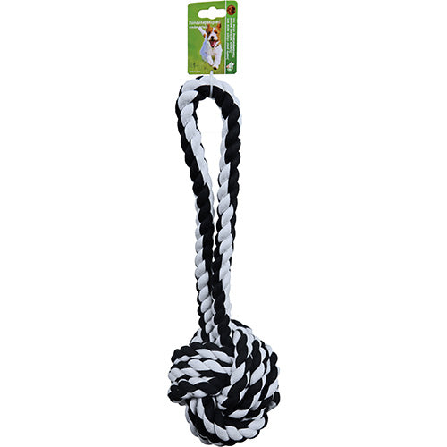 Boon hondenspeelgoed touwbal met lus XXL katoen zwart/wit, 50 cm