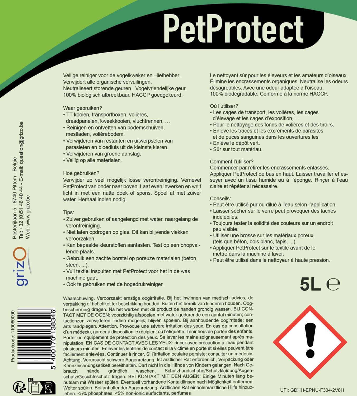 Petprotect reiniger voor vogelkooien 5 liter