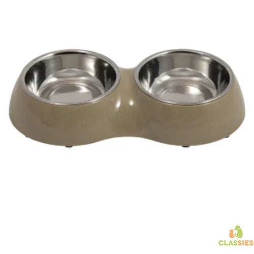 Jack and Vanilla dubbele voerbak taupe - inox Classies