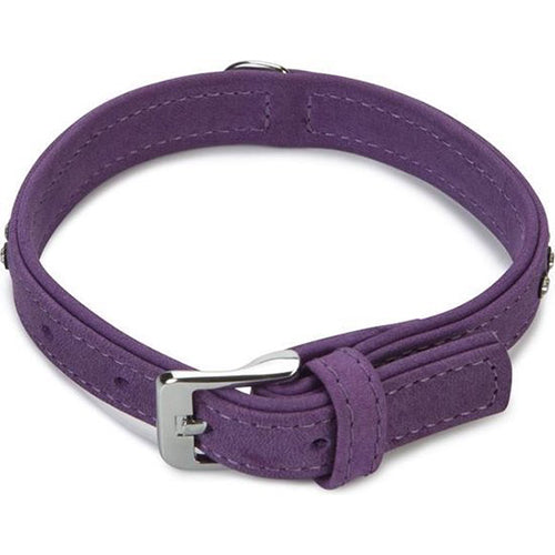 Beeztees Buffalo Leren Halsband met Strass - Paars - 35 cm x 17 mm