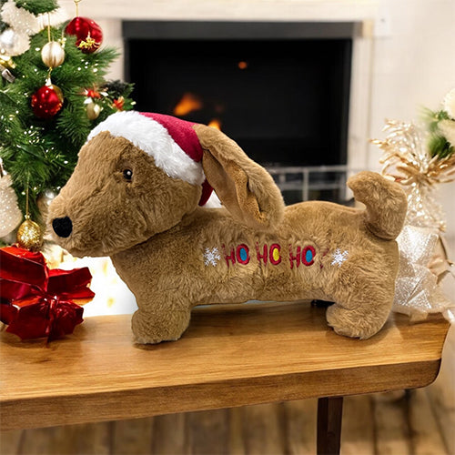 Weihnachtskuscheltier Dackel mit Quietsche braun 33 cm