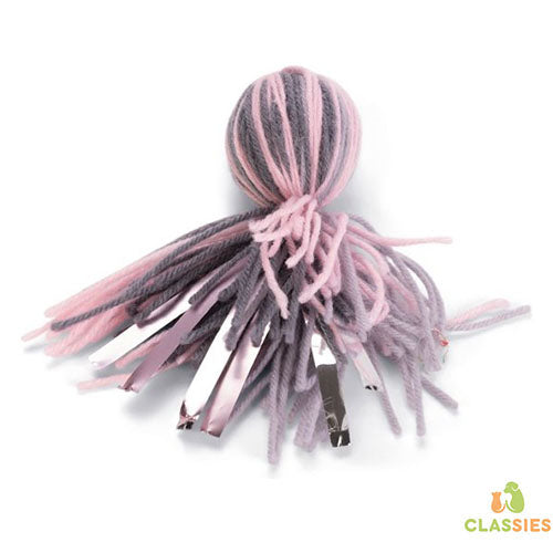 Beeztees Octopus Bal Octy - Wollen Kattenspeelgoed met Catnip - Grijs/Roze - 12x4x4 cm