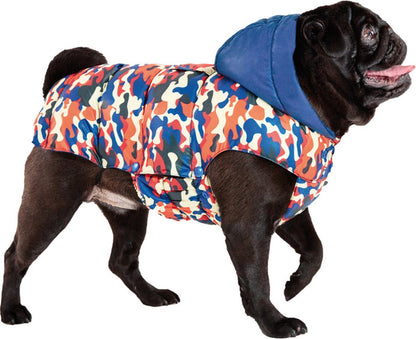 Croci - Wendbarer wattierter Hundemantel ASPEN - Camouflage/Blau - Rückenlänge: 10 cm
