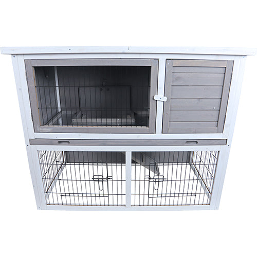 Kit de construction clapier Boon avec tiroir et enclos gris/blanc, 114x61x92 cm