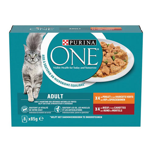 Purina ONE Fijne Malse Reepjes in Saus – Kip &amp; Rund 8x85gr