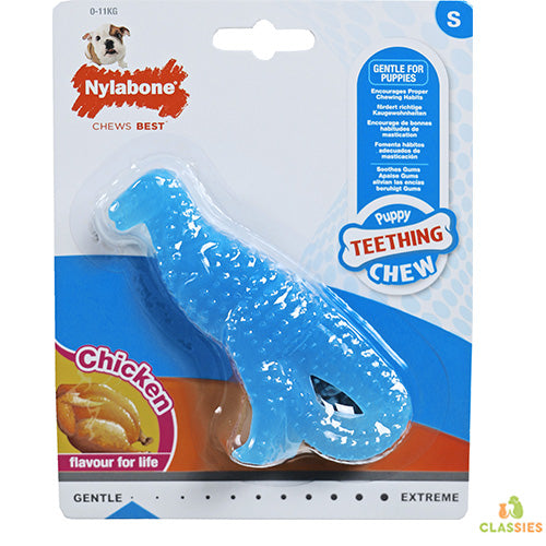 Nylabone Flexi für Hunde, Welpen, Dental Dinosaurier Huhn bis 11 kg