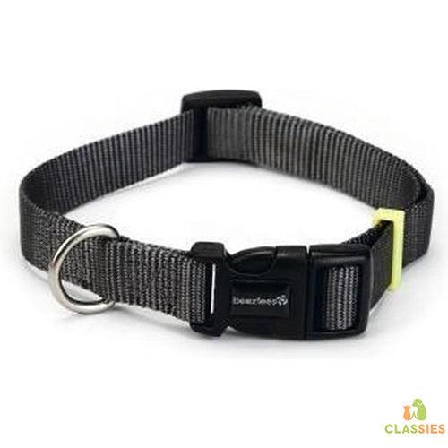 Beeztees Uni Nylon Hondenhalsband - Donkergrijs - Nekomtrek: 26-40 cm