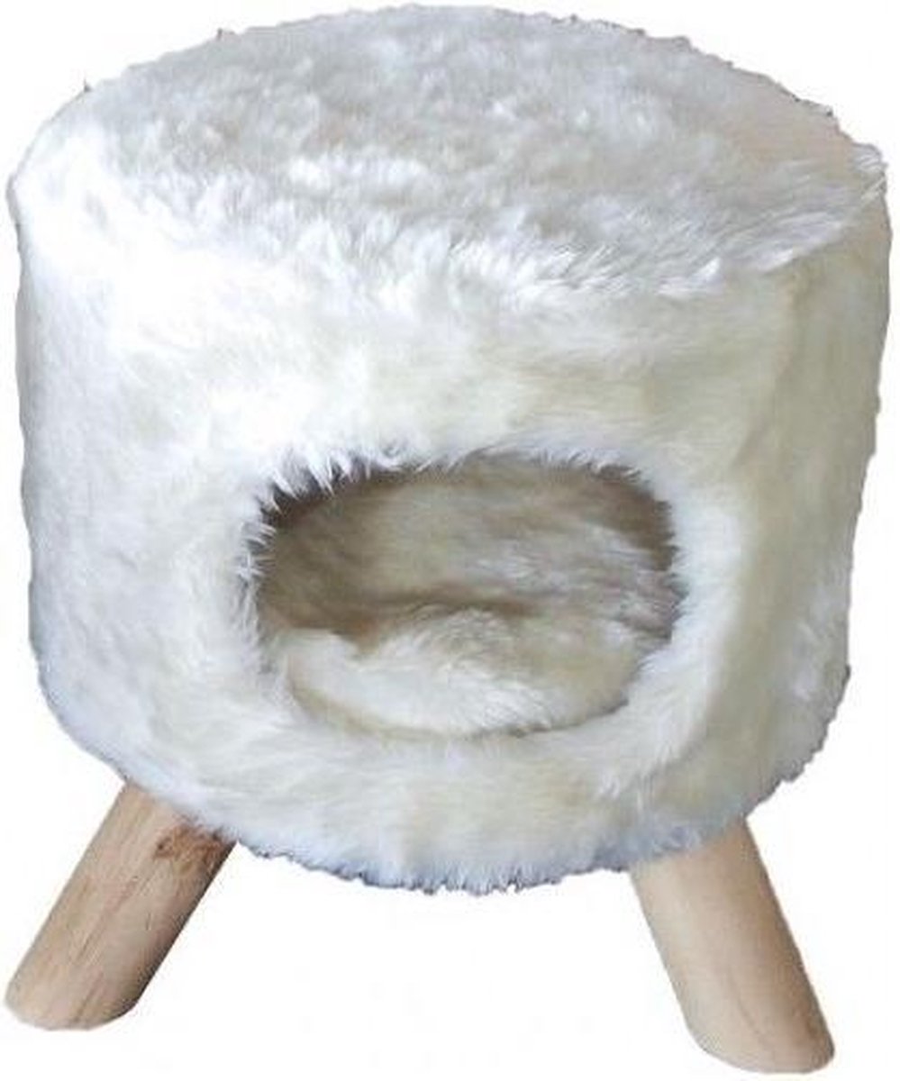 Poef rond pluche met gat Ø 42x50 cm, wit.