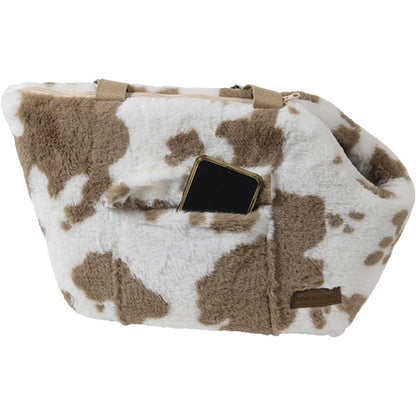 Animal Boulevard Cow Plush Draagtas Wit/Mokka - Verkrijgbaar in 2 maten