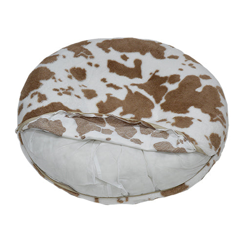 Animal Boulevard Donut Dierenmand COW PLUSH Puff Kussen – Extra Zacht &amp; Wasbaar – Wit-Bruin - Verkrijgbaar in 3 maten