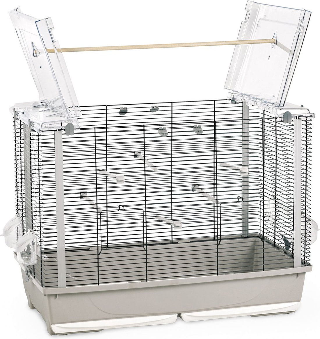 Cage à oiseaux Luana grise ouverte avec plexiglas 79 x 45 x 60 cm