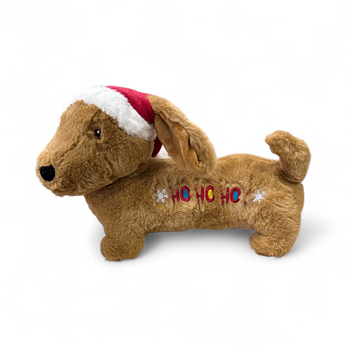 Weihnachtskuscheltier Dackel mit Quietsche braun 33 cm