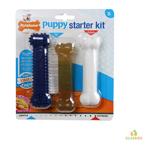 Nylabone Puppy Starterkit - Triopack kauwbotten met kipsmaak voor wisselgebit - Small