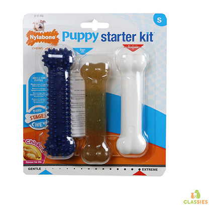 Nylabone Puppy Starterkit - Triopack kauwbotten met kipsmaak voor wisselgebit - Small