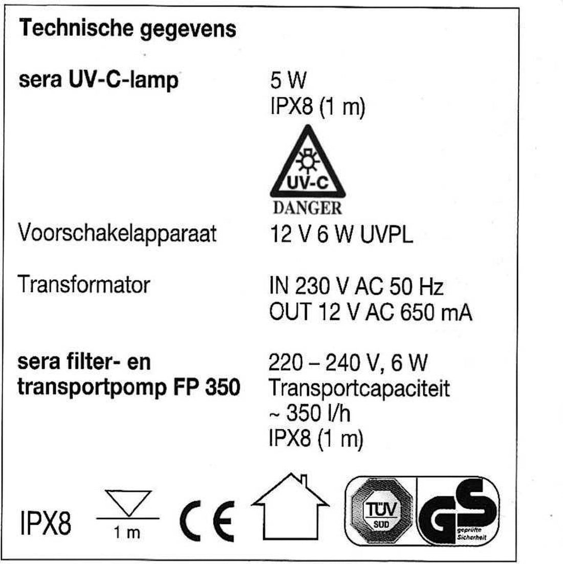Sera algovec uv interne uv lamp tot 100 liter