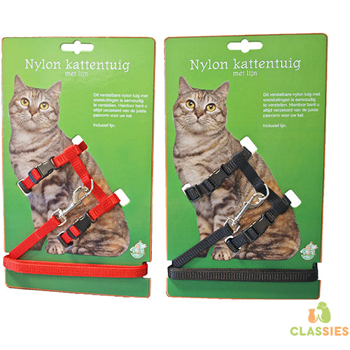 Boony kattentuig nylon met lijn zwart of rood