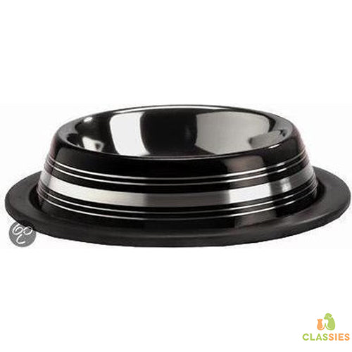 Rvs eetbak drinkbak Stripes Anti Zwart 11 cm