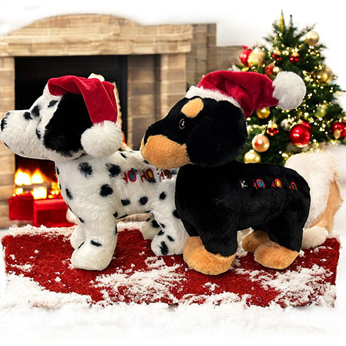 Kerstknuffel - hond - Hohoho - Zwart/wit of bruin met piep - 30 cm