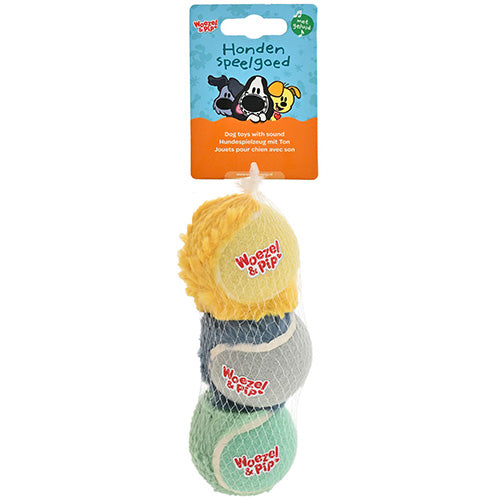 Woezel &amp; Pip Hondenspeelgoed - Tennisbal net a 3 stuks 6,5 cm