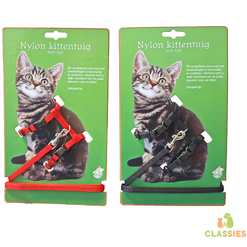 Boony kittentuig nylon met lijn rood of zwart Classies