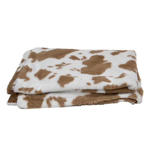 Animal Boulevard Classic COW PLUSH Fleece Deken - Wit-Bruin - 100x75 cm
