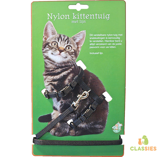 Boony kittentuig nylon met lijn rood of zwart