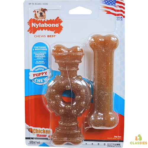 Anneau et os pour chiot Nylabone Flex - paquet de deux
