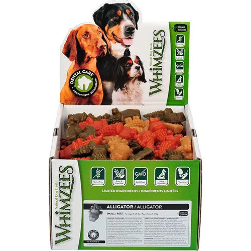 Whimzees kauwsnacks alligator in displaydoos Zoemshop