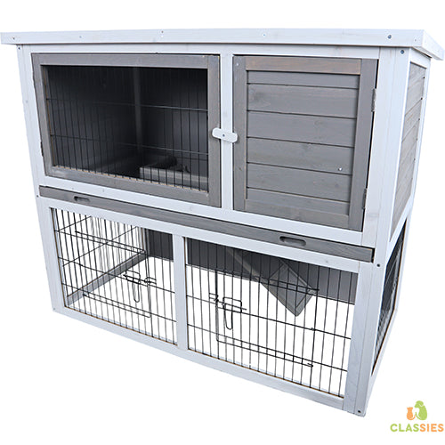 Kit de construction clapier Boon avec tiroir et enclos gris/blanc, 114x61x92 cm