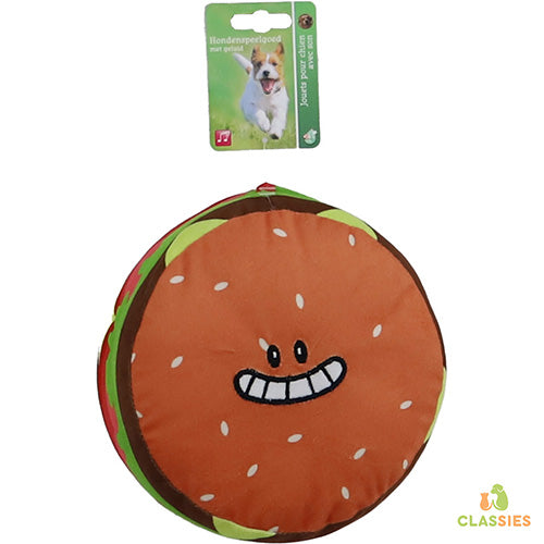 Peluche hamburger jouet pour chien Boony avec smiley et couinement 18cm