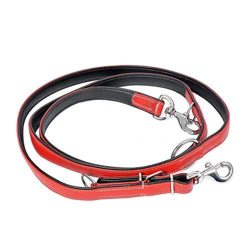 Duvo + Comfy Leder Duo lijn leiband 100- 200 cm / 22 mm, rood